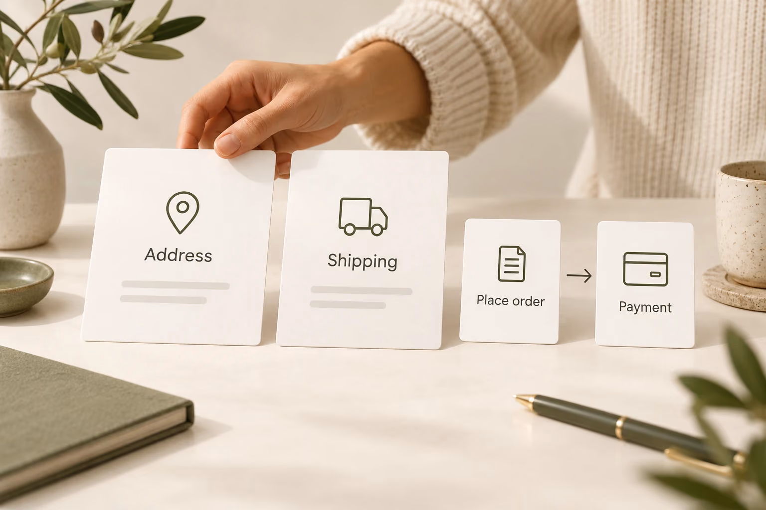Address and shipping review precedes order placement and separate supplier payment
